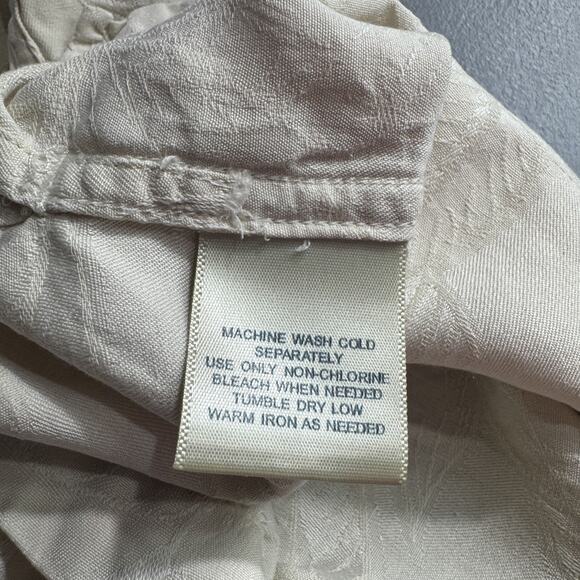 Island Shores Shirt Mens Large Cream Silk Floral Pineapple Embroidered Button Up - Picture 8 of 12